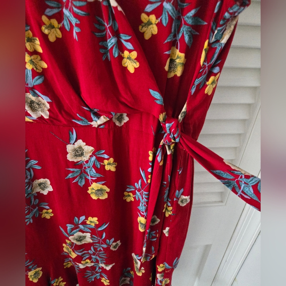 B.O.G. Collective Red Floral Faux Wrap Mini Dress Boho RUNS SMALL - Picture 5 of 12